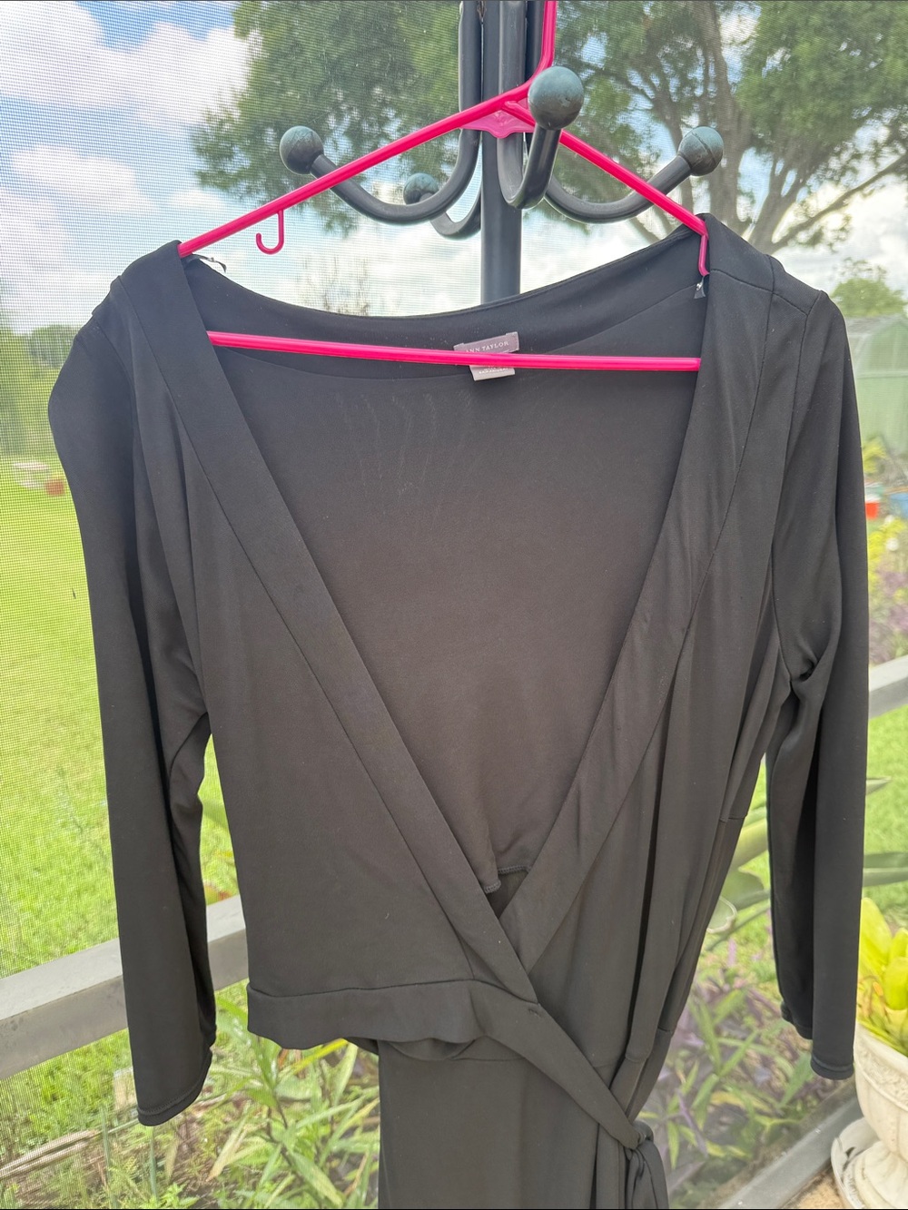 Ann Taylor Black Wrap Midi Dress with Tie Waist